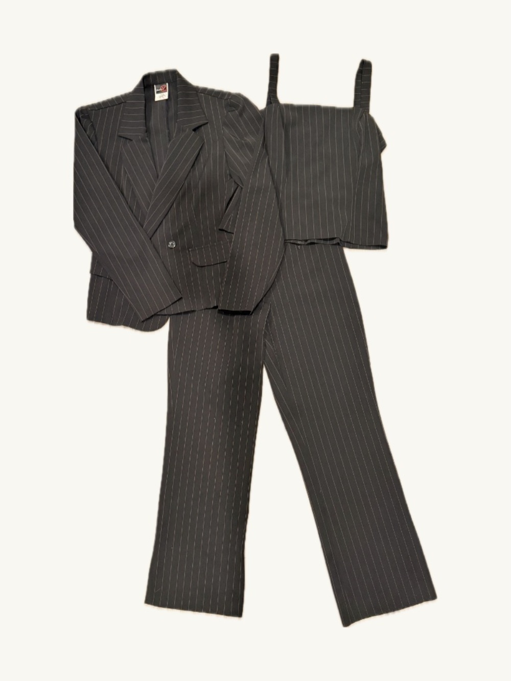 Studio Y Black Brown Pinstripe Pantsuit Size 3/4 Y2K